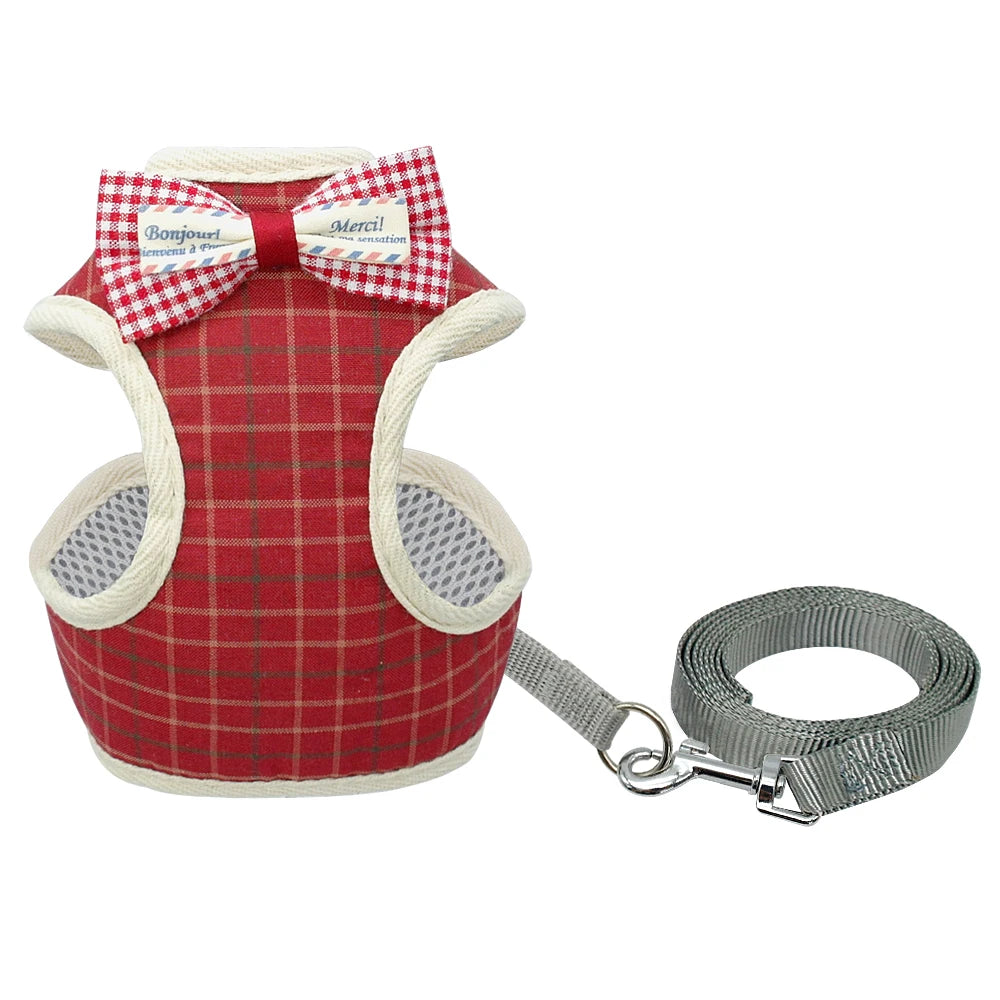 Cat Harness and Leash Set Bowknot Mesh Pet Cat Dog Harness Vest Leads Cat Leash Clothes Cat Collar Dog Traction Harness Belt