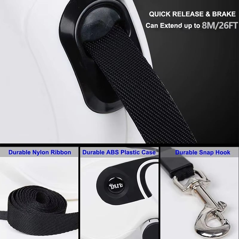 Premium 8M Dog Leash Retractable Automatic Medium Large Pet Leash and Poop Bag with Removable Holder Pet Supplies Lead