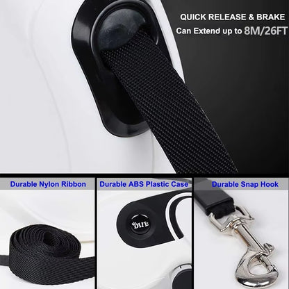 Premium 8M Dog Leash Retractable Automatic Medium Large Pet Leash and Poop Bag with Removable Holder Pet Supplies Lead